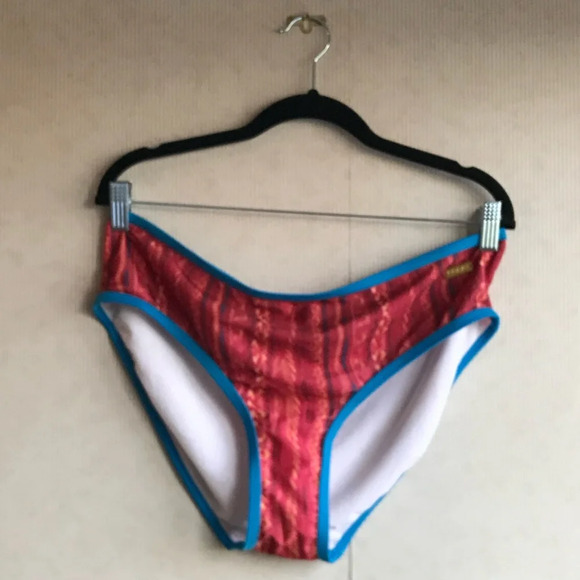 Coogi Bikini Bathing Suit Bottom Red Printed Blue Piping NWOT - Picture 1 of 5
